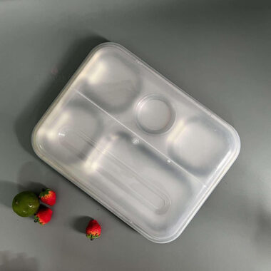 khay cơm 5 ngăn sâu lòng nắp inox co nắp nhựa mới