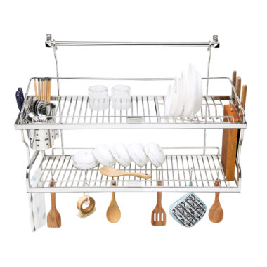 kệ úp chén inox 304 2 tầng treo tường