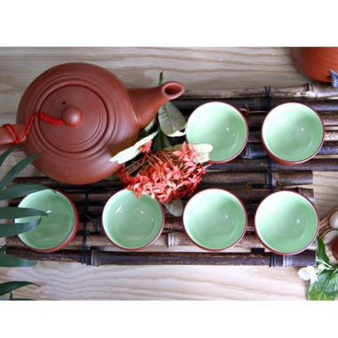 Ấm chén tử sa quả bưởi Bát Tràng màu nâu cao cấp