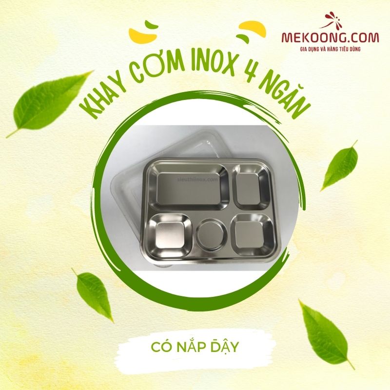 Khay cơm inox 4 ngăn có nắp đậy