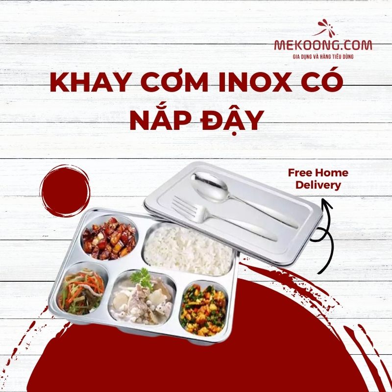 Khay cơm inox có nắp đậy