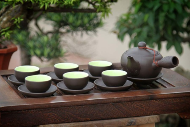 Ấm chén tử sa quai ngang Bát Tràng