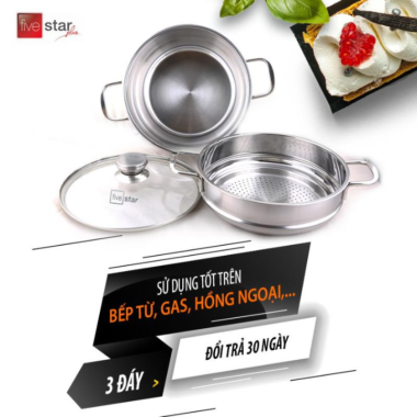 Bộ Nồi Xửng Hấp 24cm Nắp Kính