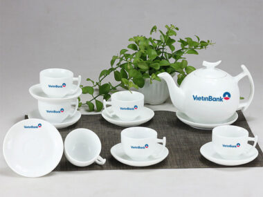 Bộ Ấm Chén In Logo Bát Tràng Dáng Bưởi