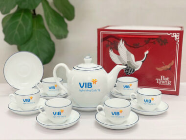 Bộ ấm chén dáng Ml Bát Tràng chỉ xanh dương