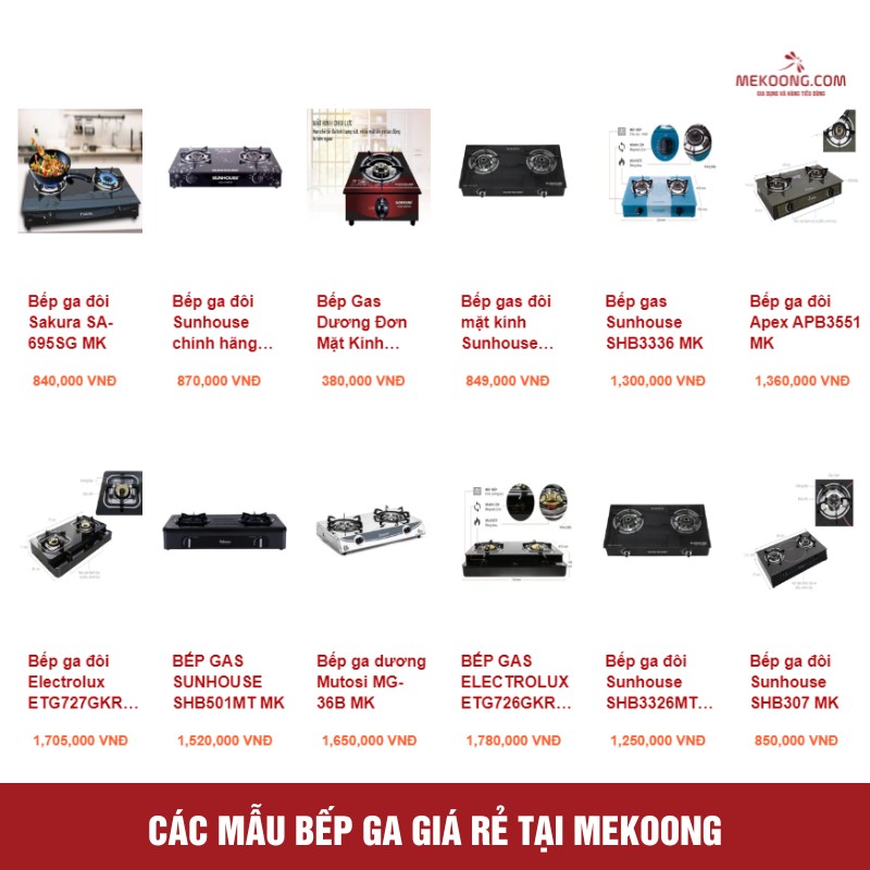 Các mẫu bếp ga giá rẻ tại Mekoong