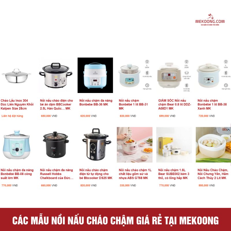 Các mẫu nồi nấu cháo chậm giá rẻ tại Mekoong