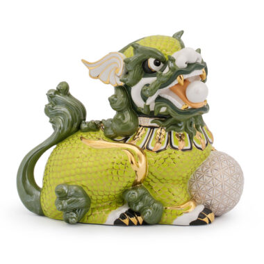 Quà Tặng Phong Thủy Kỳ Lân 18.5 cm T Xanh Lá Trang Trí Vàng 24K