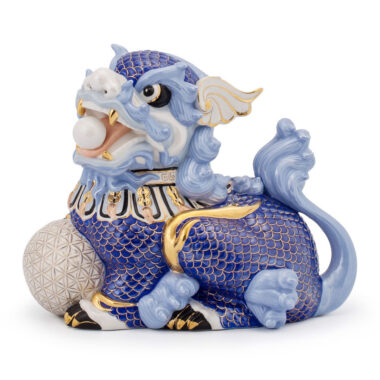 Quà Tặng Phong Thủy Kỳ Lân 24 cm P Xanh Dương Trang Trí Vàng 24K