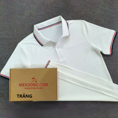 Áo thun in logo cổ trụ poly phối 3 sọc màu trắng in theo yêu cầu