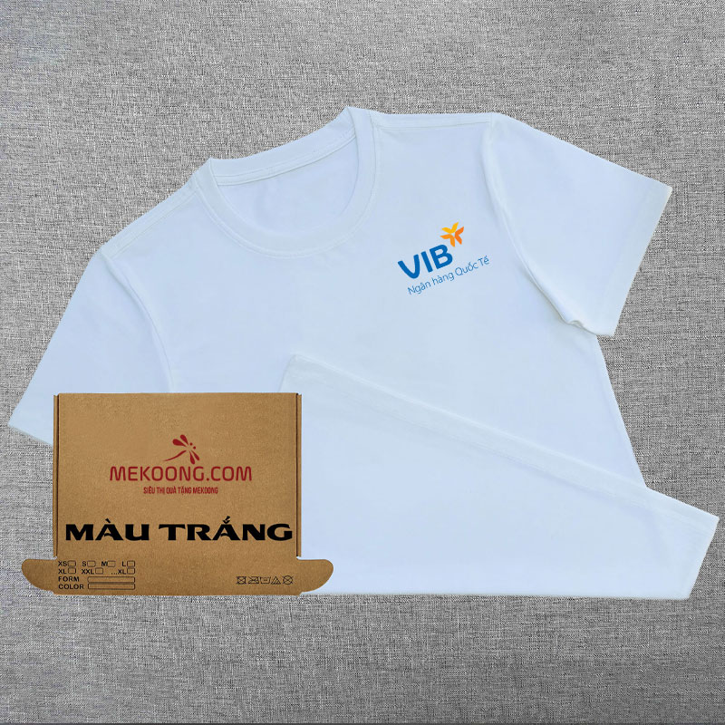 Áo thun trơn in logo màu trắng thương hiệu VIB