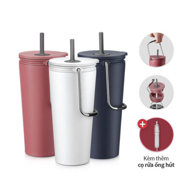 LHC4268WHT - Bình giữ nhiệt có ống hút LocknLock Bucket Tumbler with Straw - Màu trắng