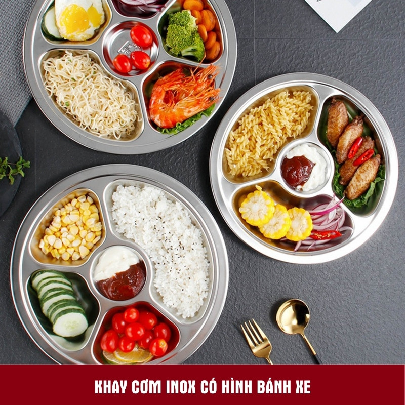 Khay cơm inox có hình bánh xe Mekoong