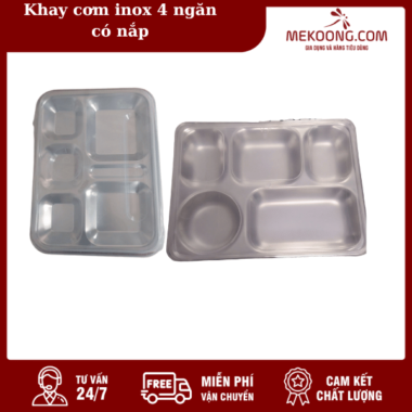 Khay cơm inox 4 ngăn có nắp