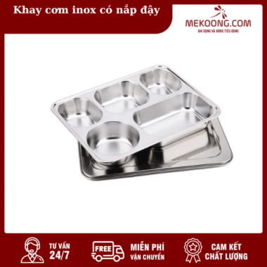 Khay cơm inox có nắp đậy