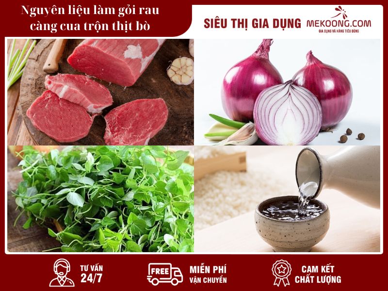 Nguyên liệu làm gỏi rau càng cua trộn thịt bò - Mekoong