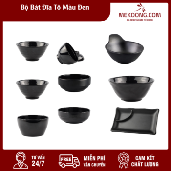 Bộ Bát Đĩa Tô Màu Đen Melamine Superware