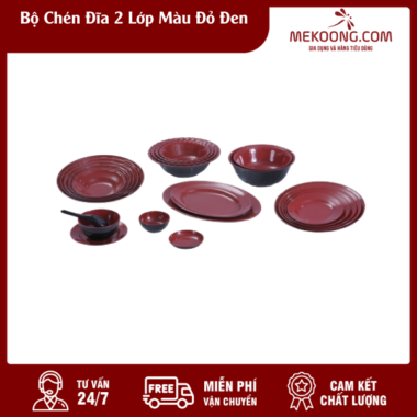 Bộ Chén Đĩa 2 Lớp Màu Đỏ Đen