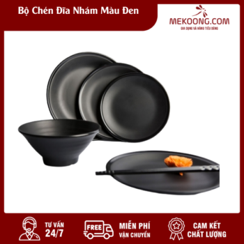 Bộ Chén Đĩa Nhám Màu Đen Melamine Fataco