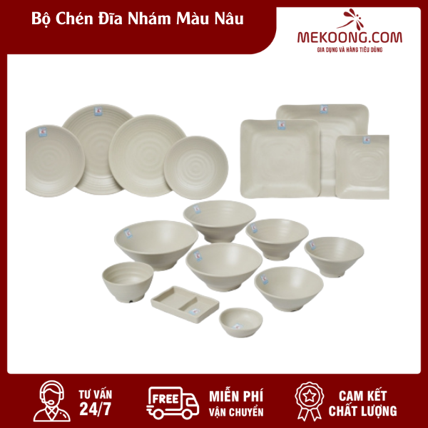 bo chen dia nham mau nau mekoong Bộ Chén Đĩa Nhám Màu Nâu