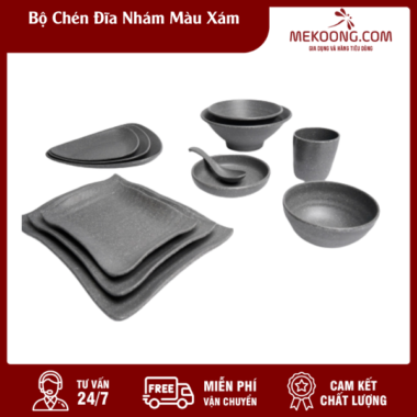 Bộ Chén Đĩa Nhám Màu Xám