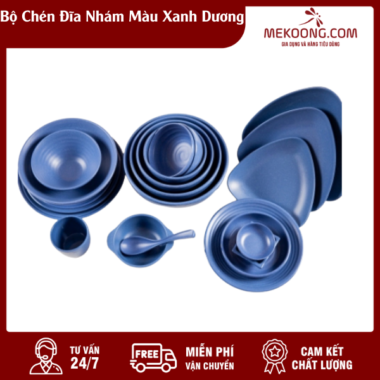 Bộ Chén Đĩa Nhám Màu Xanh Dương