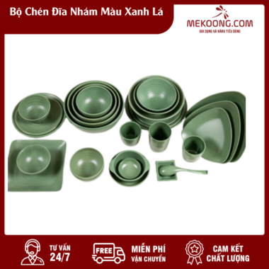 Bộ Chén Đĩa Nhám Màu Xanh Lá