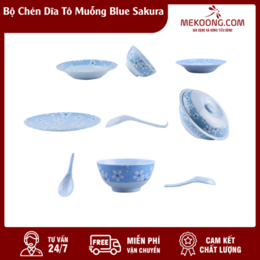 Bộ Chén Dĩa Tô Muỗng Blue Sakura