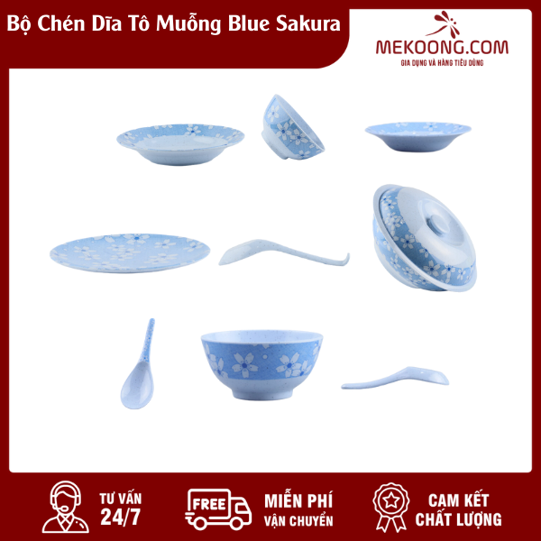 bo chen dia to muong blue sakura mekoong Bộ Chén Dĩa Tô Muỗng Blue Sakura