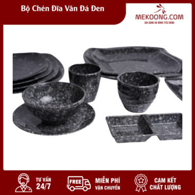 Bộ Chén Đĩa Vân Đá Đen