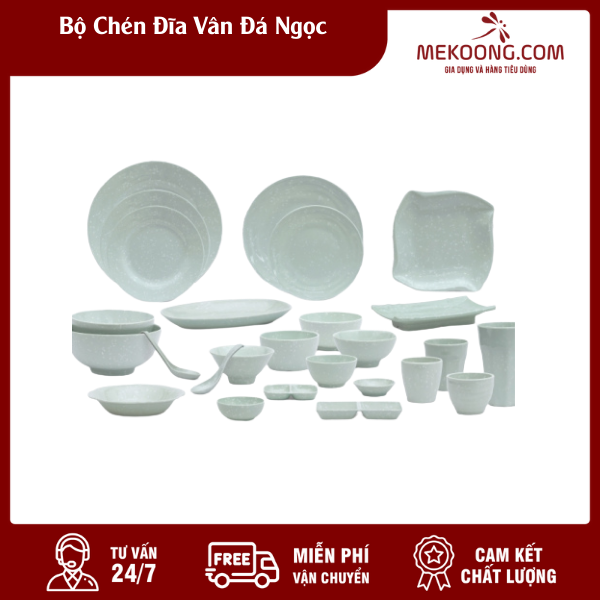 bo chen dia van da ngoc mekoong Bộ Chén Đĩa Vân Đá Ngọc