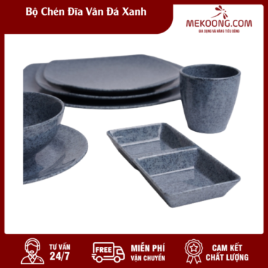 Bộ Chén Đĩa Vân Đá Xanh