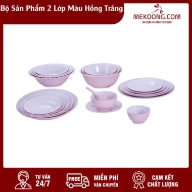 Bộ Sản Phẩm 2 Lớp Màu Hồng Trắng