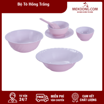 Bộ Tô Nhựa Hồng Trắng Melamine Fataco