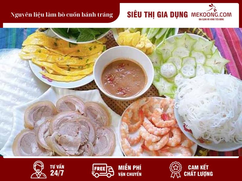 Nguyên liệu làm bò cuốn bánh tráng