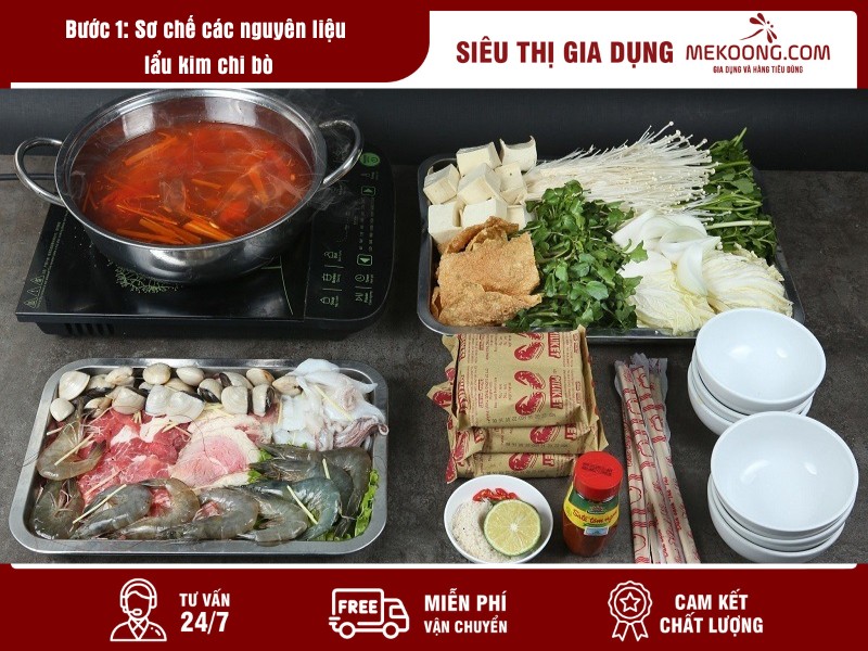 Bước 1: Sơ chế các nguyên liệu lẩu kim chi bò