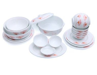 Bộ Bàn Ăn Bát Tràng Hoa Bướm - Men Trắng sang trọng