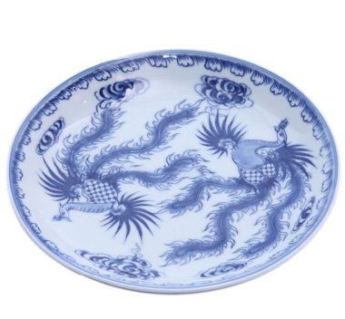 Đĩa sứ Đựng Đồ Ăn Bát Tràng Vẽ Phượng - Men Lam Cổ 22cm cao cấp