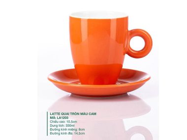 Ly sứ Bát Tràng Latte Quai Tròn Màu Cam 330ml uy tín