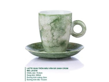 Ly sứ Bát Tràng Latte Quai Tròn Màu Vân Đá Xanh Crom 330ml giá rẻ