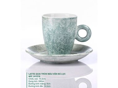 Ly sứ Bát Tràng Latte Quai Tròn Màu Vân Đá Lục 330ml giá tốt