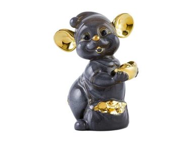 Chuột quý Quà tặng gốm sứ 16 cm - Màu xám - Trang trí vàng 24K