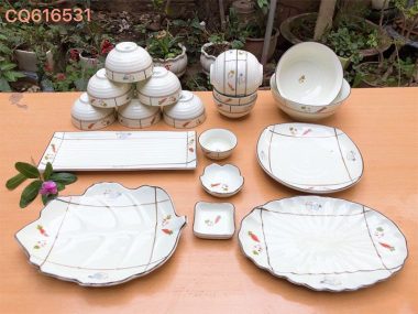 Bộ Bàn Ăn Bát Tràng Men Kem Họa Tiết Rau Củ 19 Sản Phẩm độc đáo