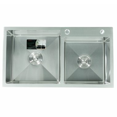 Chậu rửa bát inox 201 Sơn Hà Handmade 2 hố lệch kích thước 820x450x215mm CRCINMK34