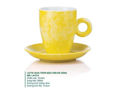 Ly sứ Bát Tràng Latte Quai Tròn Màu Vân Đá Vàng 0.33L giá tốt