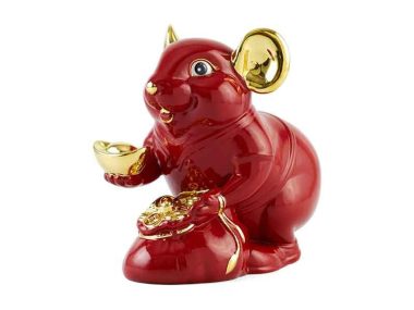 Chuột phú Quà tặng gốm sứ 20 cm – Màu Đỏ - Trang trí vàng 24K