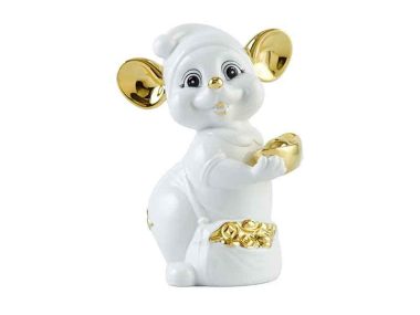 Chuột quý Quà tặng gốm sứ 24 cm – Màu Trắng - Trang trí vàng 24K