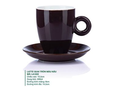 Ly sứ Bát Tràng Latte Quai Tròn Màu Nâu 330ml giá rẻ