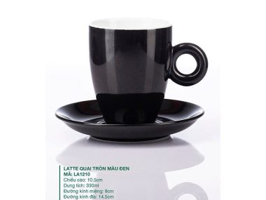 Ly sứ Bát Tràng Latte Quai Tròn Màu Đen 330ml chất lượng