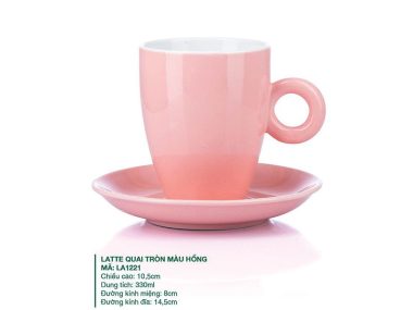Ly sứ Bát Tràng Latte Quai Tròn Màu Hồng 330ml uy tín
